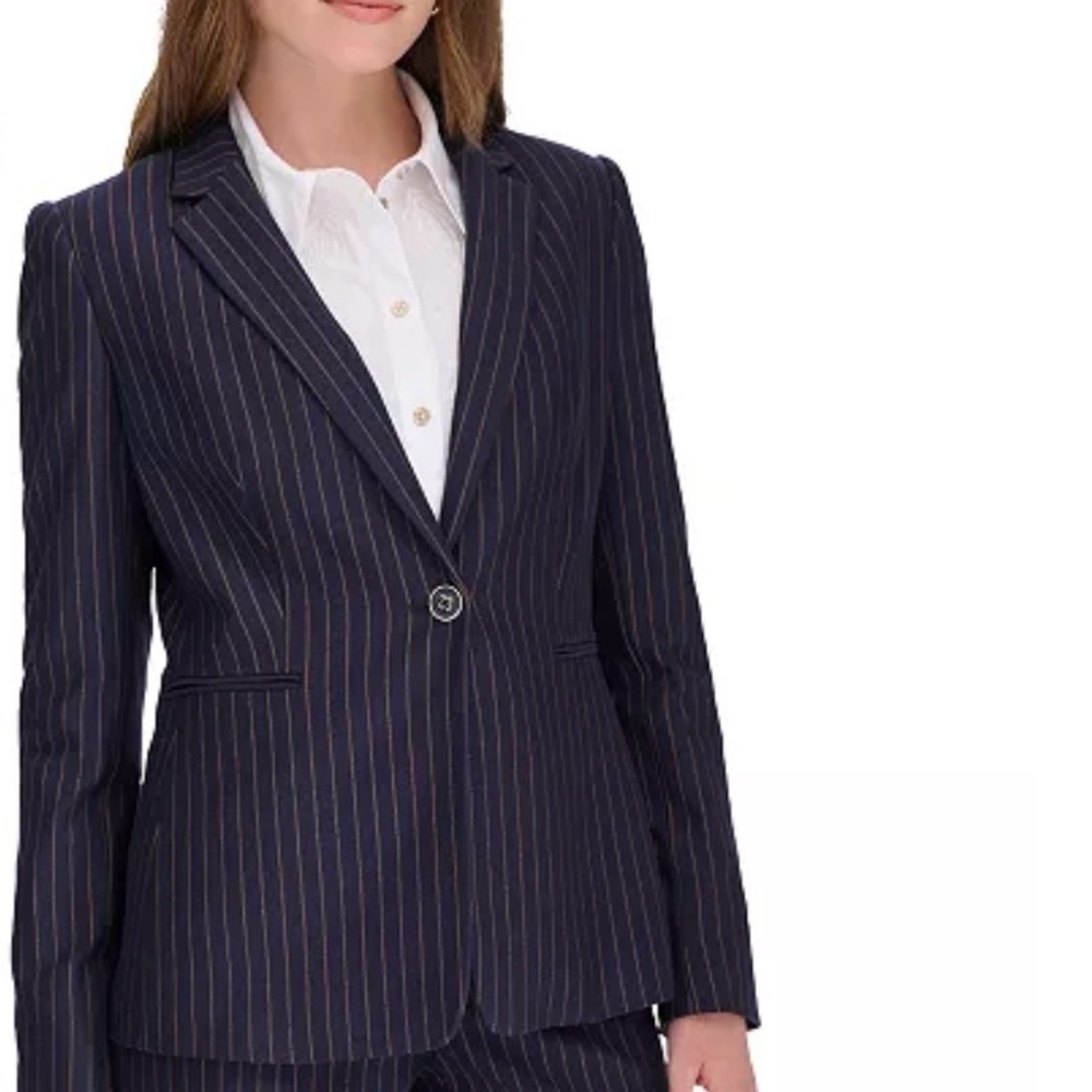 VTG RL-CHAMPS 100% Wool Classic Tailored Pinstriped Blazer